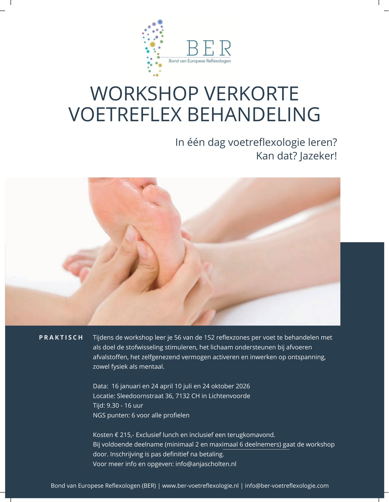 Workshop verkorte voetreflex behandeling Lichtenvoorde 2026